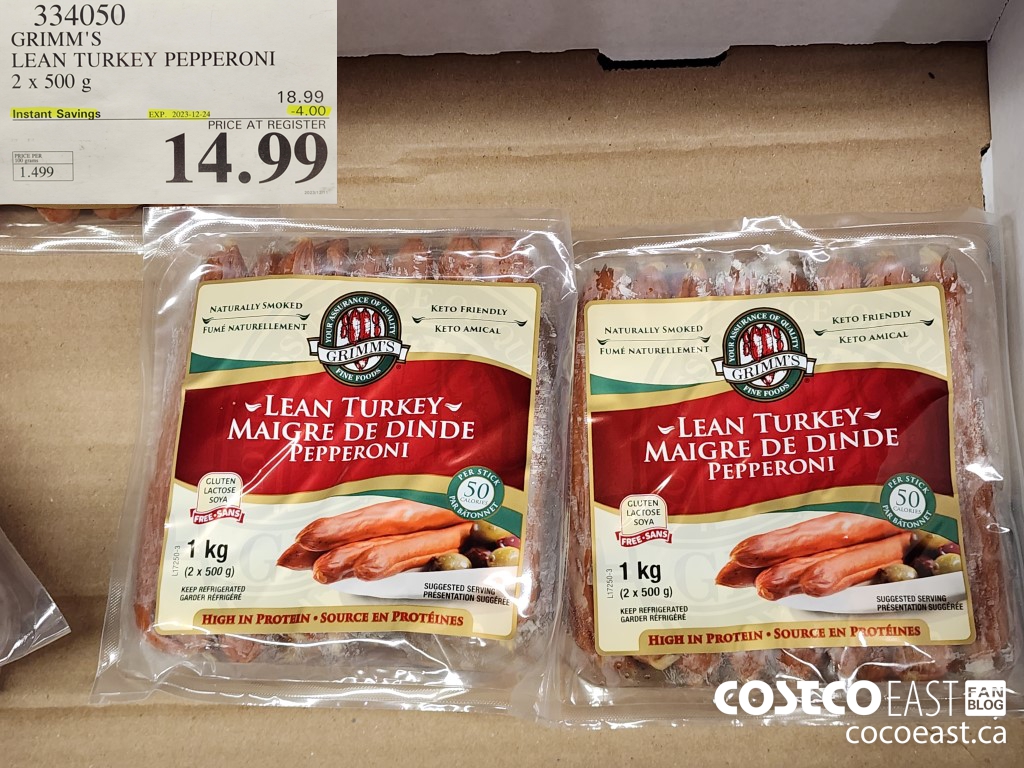 334050 GRIMM'S LEAN TURKEY PEPPERONI 2 X 500 G ($4.00 INSTANT SAVINGS EXPIRES ON 2023-12-24) $14.99