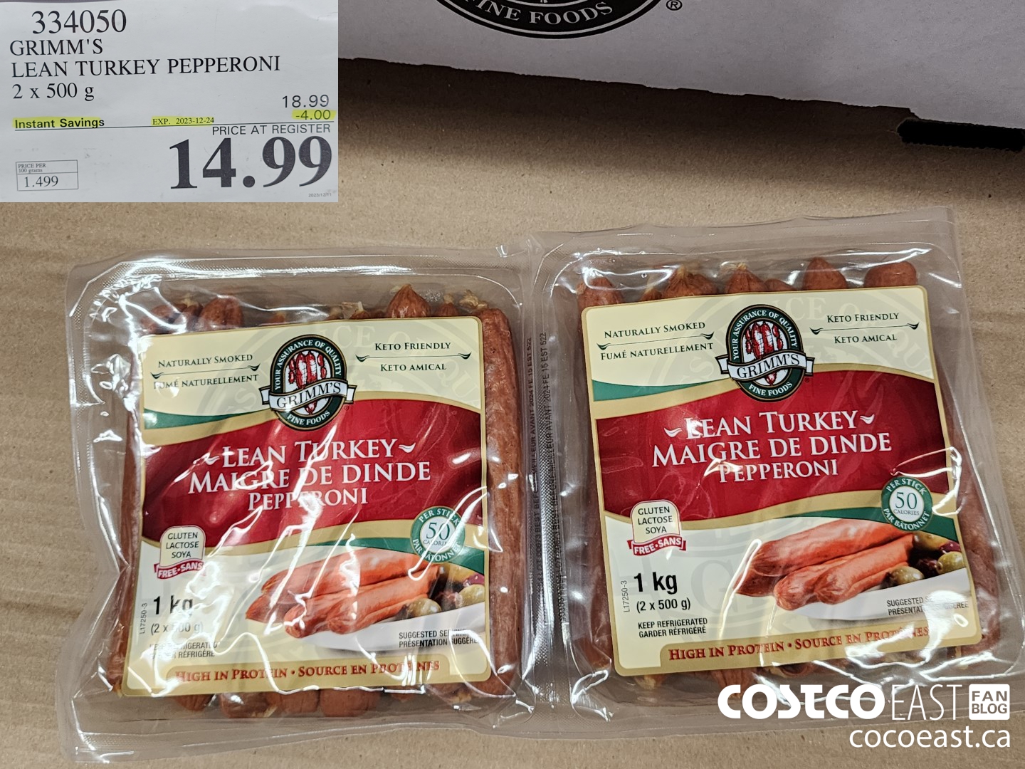 334050 GRIMM'S LEAN TURKEY PEPPERONI 2 X 500 G ($4.00 INSTANT SAVINGS EXPIRES ON 2023-12-24) $14.99