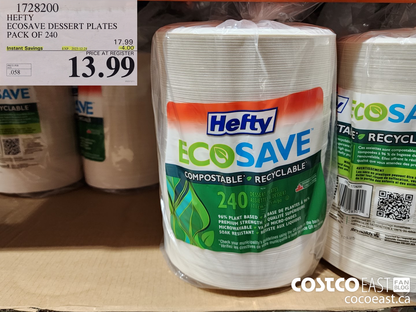 1728200 HEFTY ECOSAVE DESSERT PLATES PACK OF 240 ($4.00 INSTANT SAVINGS EXPIRES ON 2023-12-24) $13.99