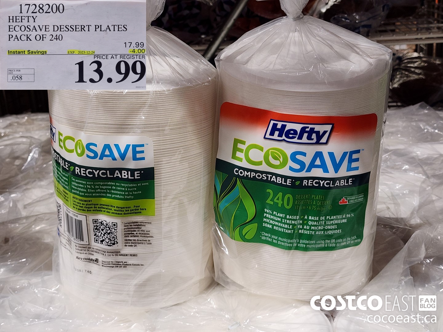 1728200 HEFTY ECOSAVE DESSERT PLATES PACK OF 240 ($4.00 INSTANT SAVINGS EXPIRES ON 2023-12-24) $13.99