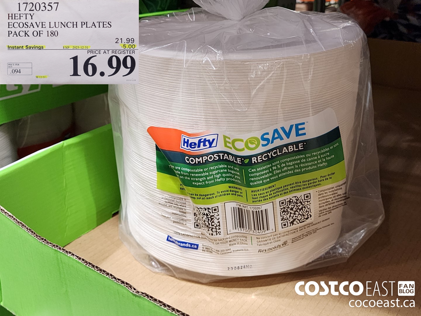 1720357 HEFTY ECOSAVE PAPER PLATES PACK OF 180 ($5.00 INSTANT SAVINGS EXPIRES ON 2023-12-31) $16.99