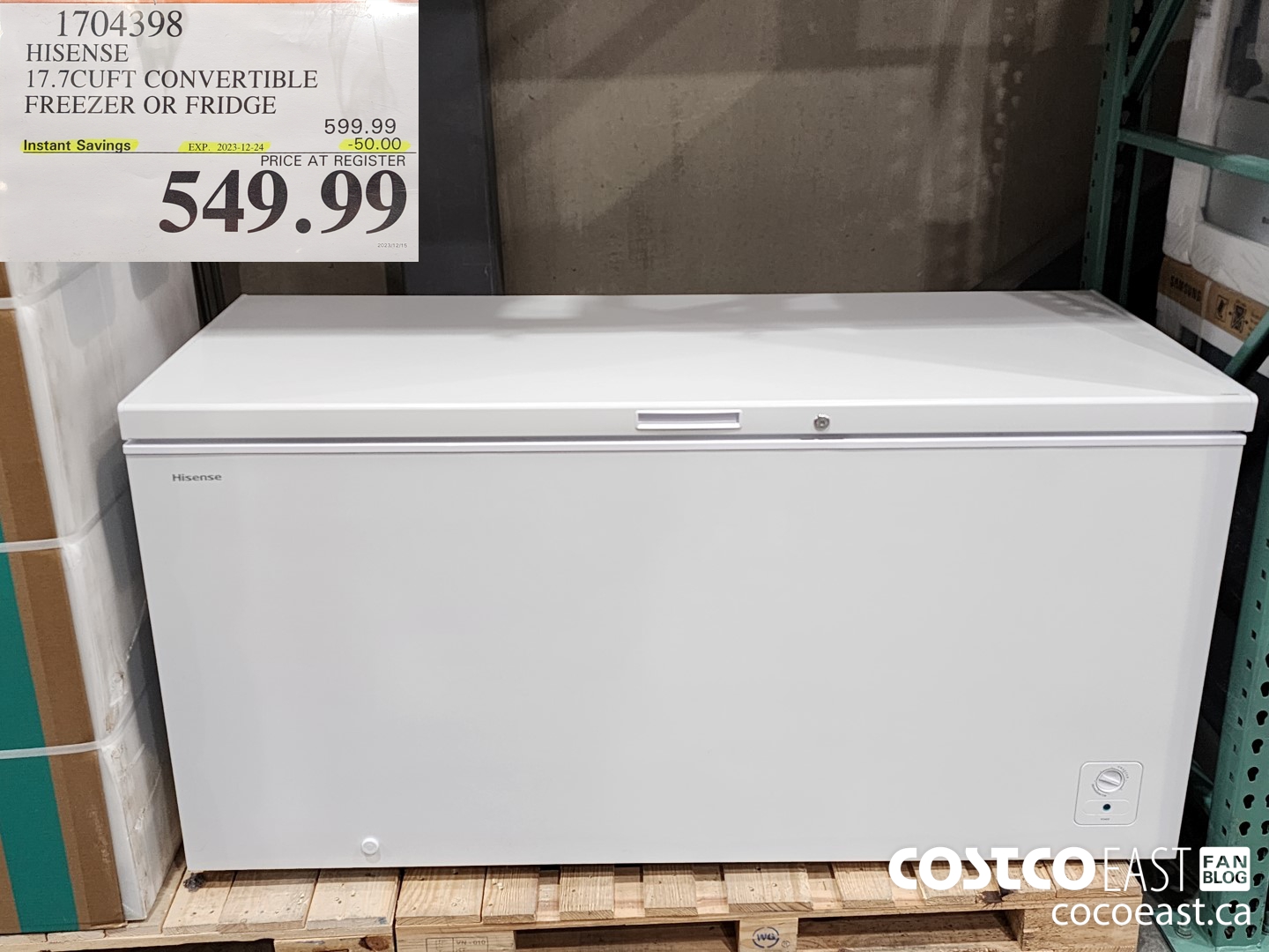 1704398 HISENSE 17.7CUFT CONVERTIBLE FREEZER OR FRIDGE ($50.00 INSTANT SAVINGS EXPIRES ON 2023-12-24) $549.99