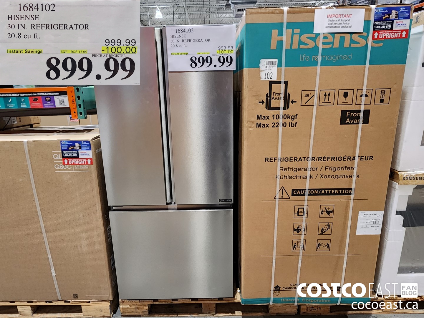 1684102 HISENSE 30 IN. REFRIGERATOR 20.8 CUFT ($100.00 INSTANT SAVINGS EXPIRES ON 2023-12-05) $899.99