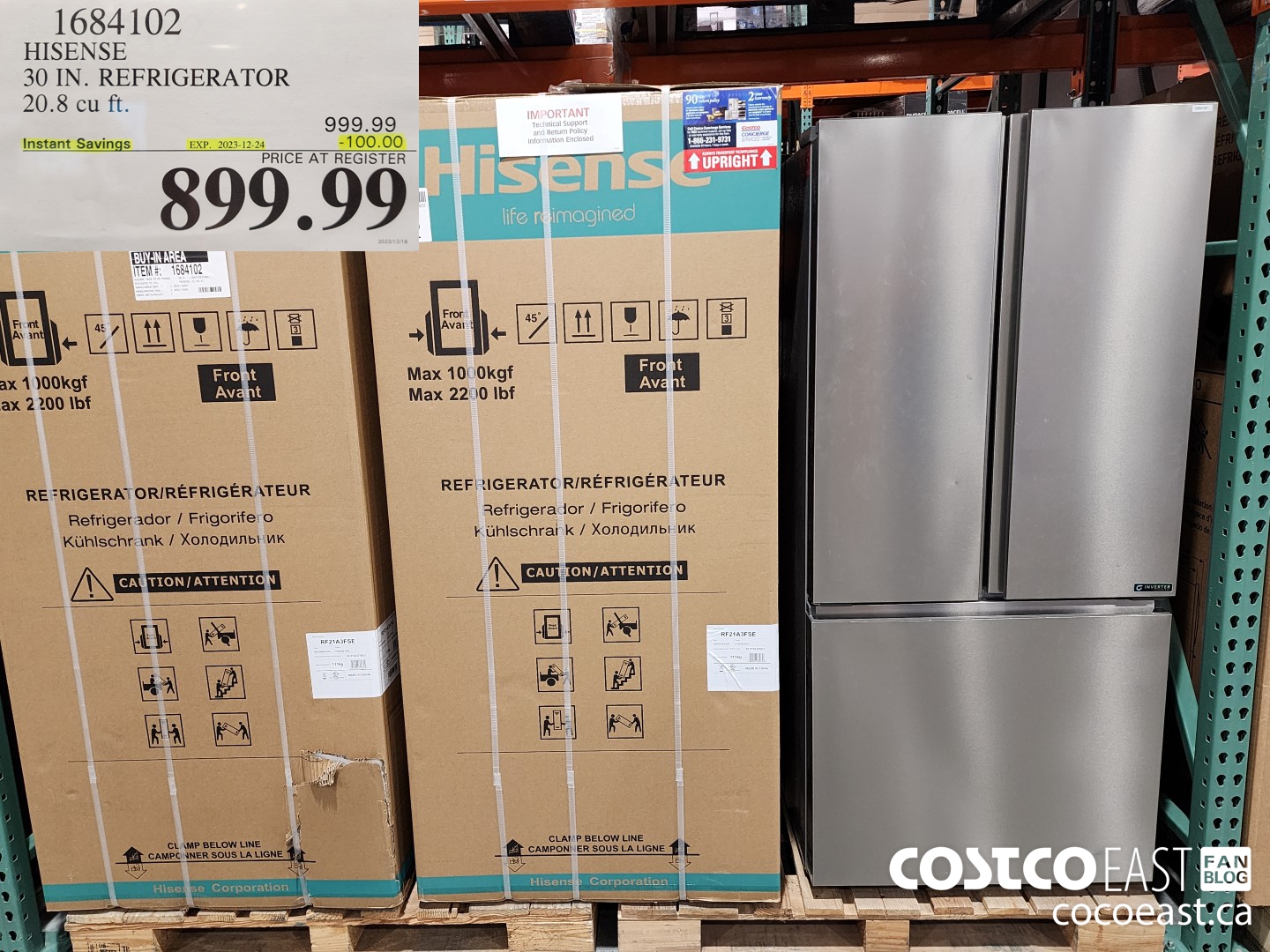 1684102 HISENSE 30 IN. REFRIGERATOR 20.8 CUFT ($100.00 INSTANT SAVINGS EXPIRES ON 2023-12-24) $899.99