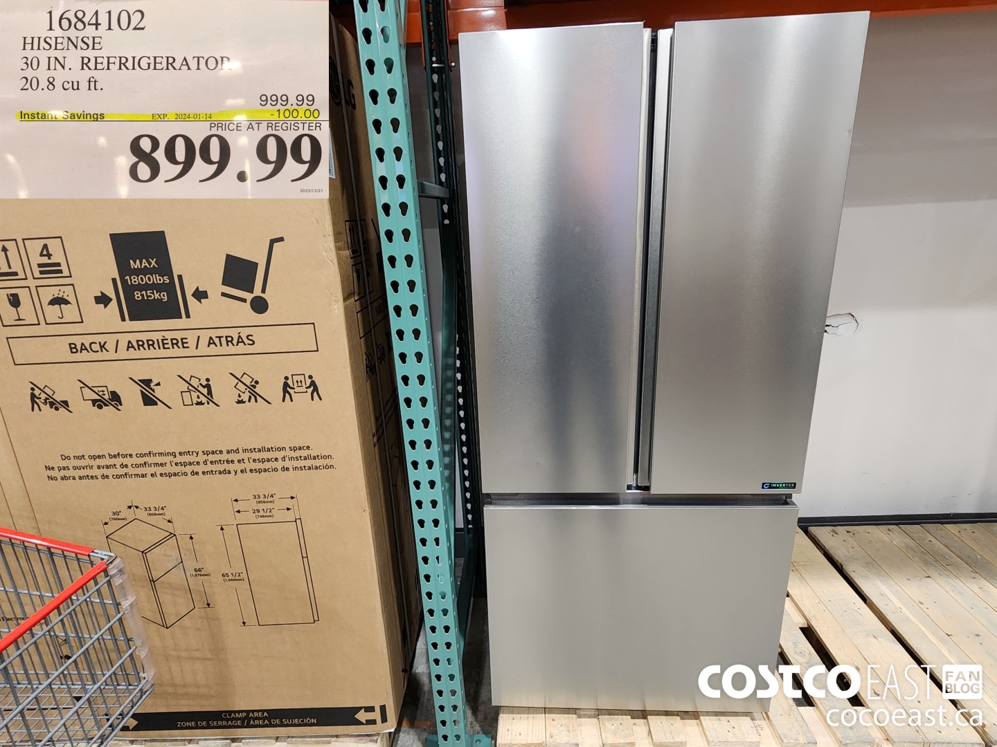 1684102 HISENSE 30 IN. REFRIGERATOR 20.8 CUFT ($100.00 INSTANT SAVINGS EXPIRES ON 2024-01-14) $899.99