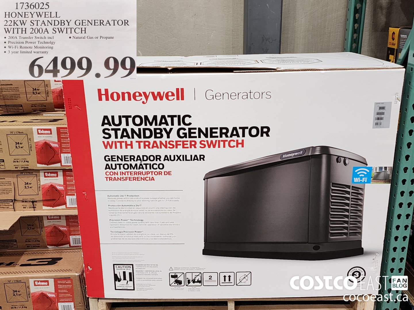 1736025 HONEYWELL 22KW STANDBY GENERATOR - WITH 200A SWITCH $6499.99