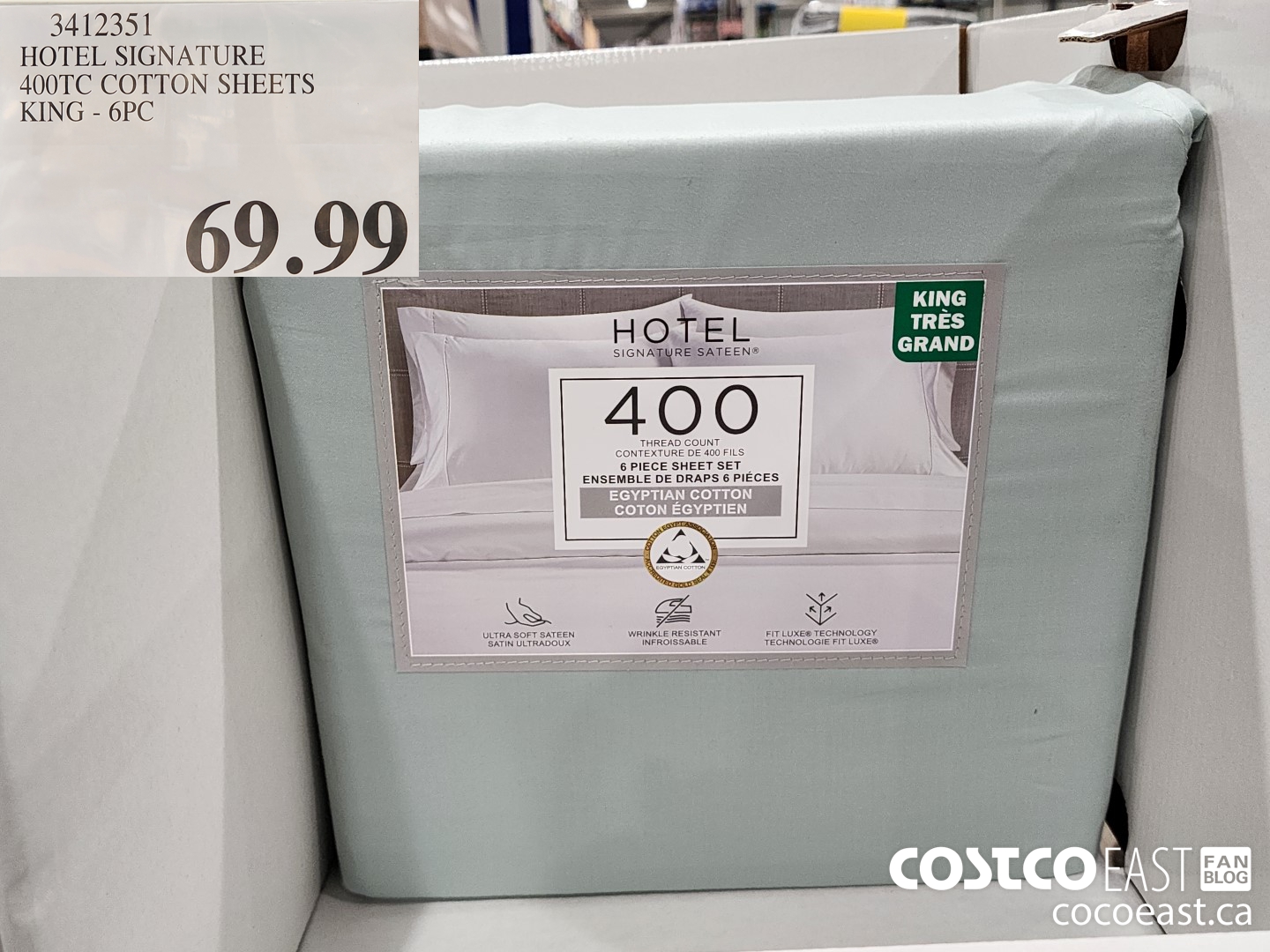 3412351 HOTEL SIGNATURE 400TC COTTON SHEETS KING - 6 PC $69.99