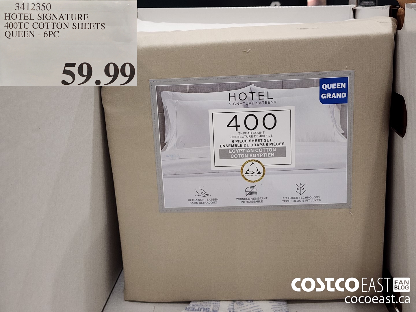 3412350 HOTEL SIGNATURE 400TC COTTON SHEETS QUEEN - 6PC $59.99