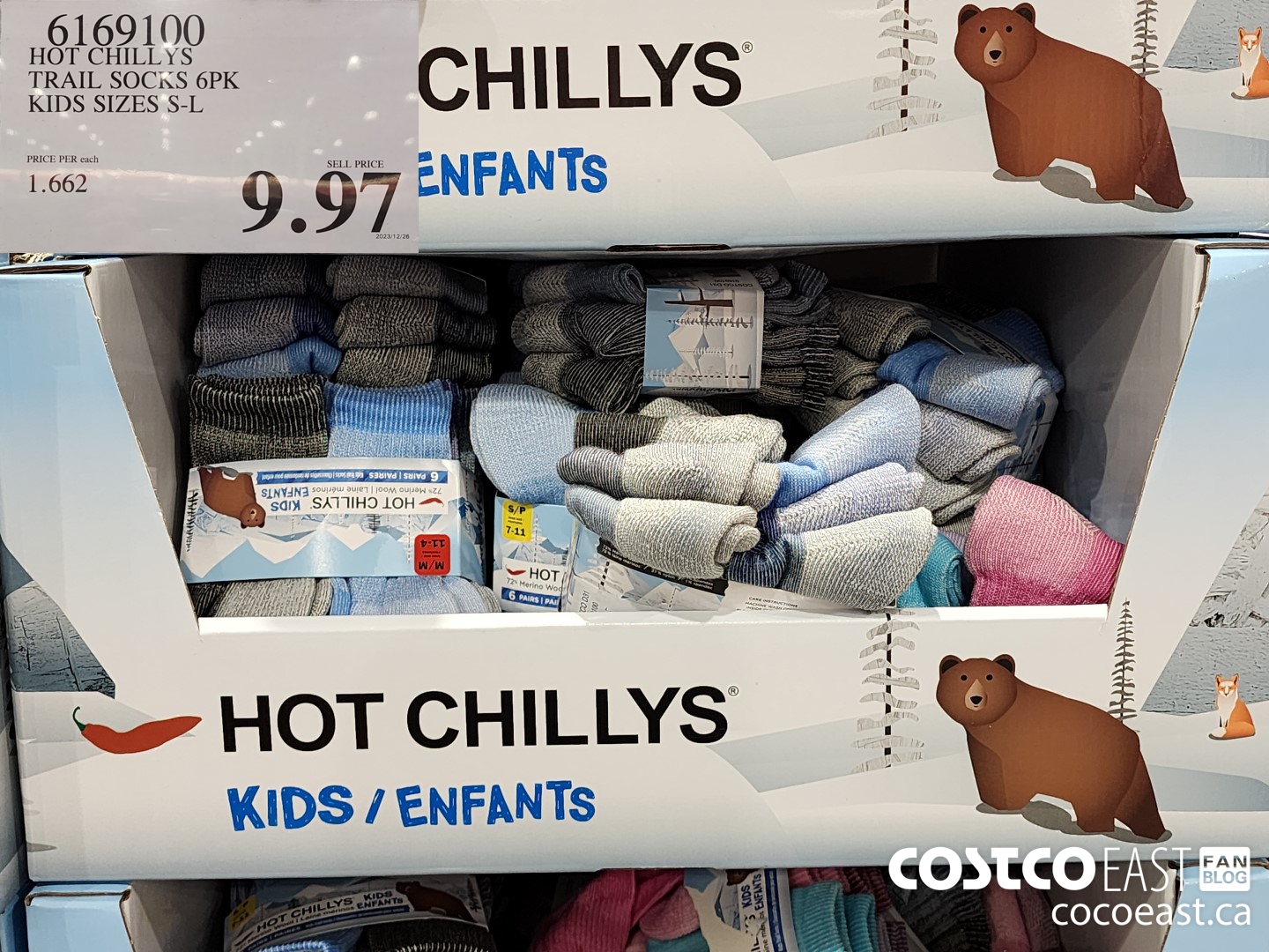 6169100 HOT CHILLYS TRAIL SOCKS 6PK KIDS SIZES S-L $9.97