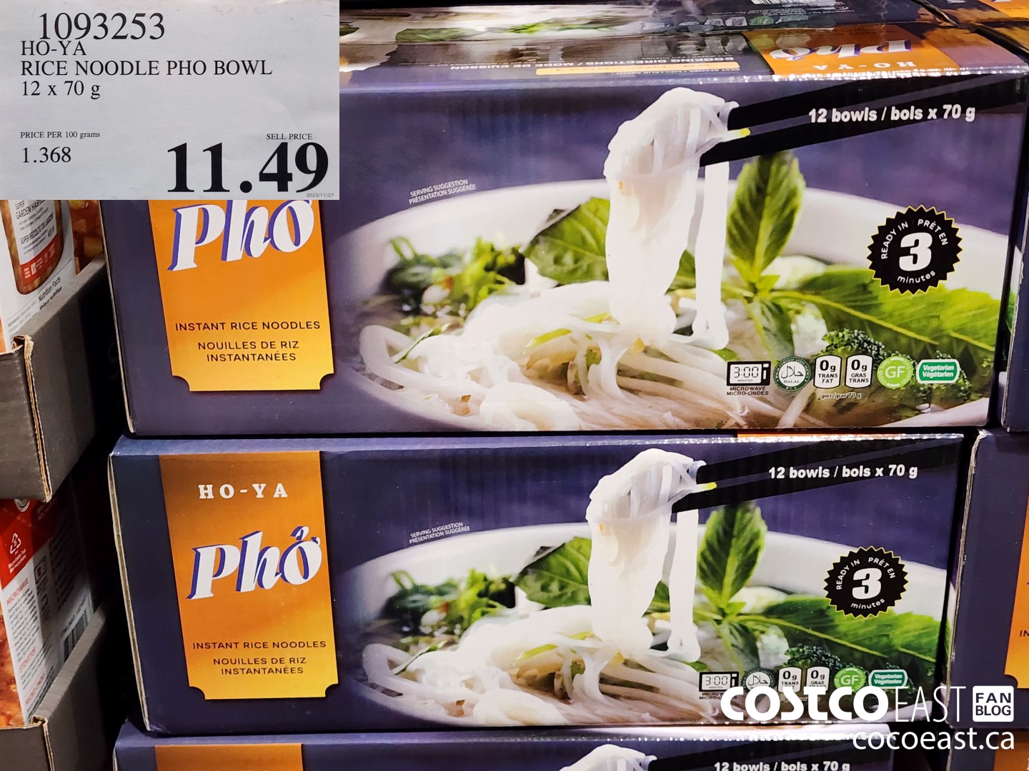 1093253 HO-YA RICE NOODLE PHO BOWL 12 x 70 g $11.49