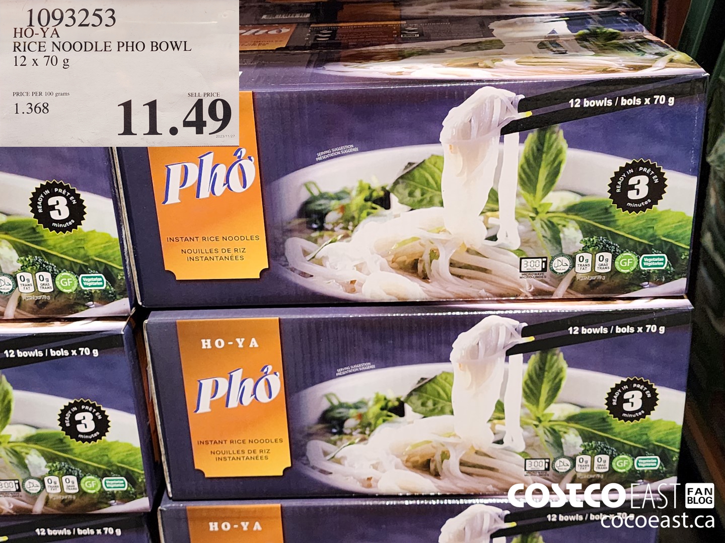 1093253 HO-YA RICE NOODLE PHO BOWL 12 x 70 g $11.49