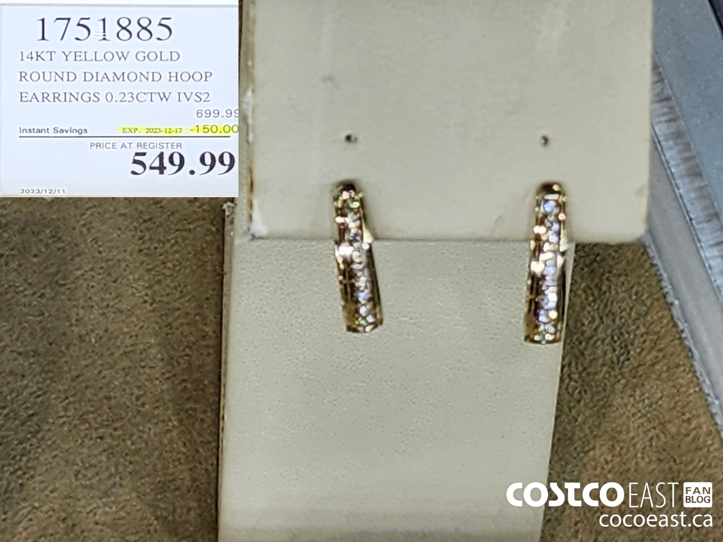 1751885 I4KT YELLOW GOLD ROUND DIAMOND HOOP EARRINGS 0.23CTW IVS2 ($150.00 INSTANT SAVINGS EXPIRES ON 2023-12-17) $549.99
