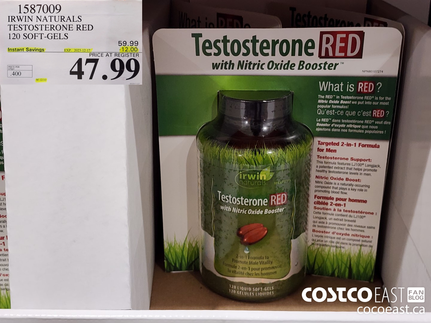1587009 IRWIN NATURALS TESTOSTERONE RED 120 SOFT-GELS ($12.00 INSTANT SAVINGS EXPIRES ON 2023-12-17) $47.99