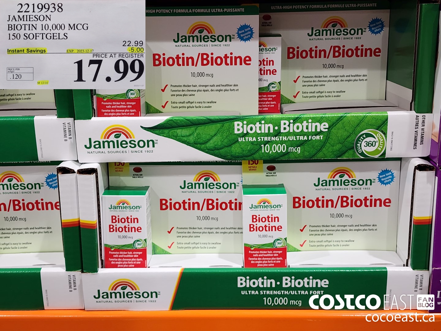 2219938 JAMIESON BIOTIN 10,000 MCG 150 SOFTGELS ($5.00 INSTANT SAVINGS EXPIRES ON 2023-12-17) $17.99