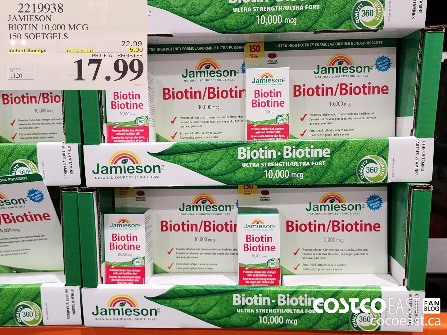 2219938 JAMIESON BIOTIN 10,000 MCG 150 SOFTGELS ($5.00 INSTANT SAVINGS EXPIRES ON 2023-12-17) $17.99