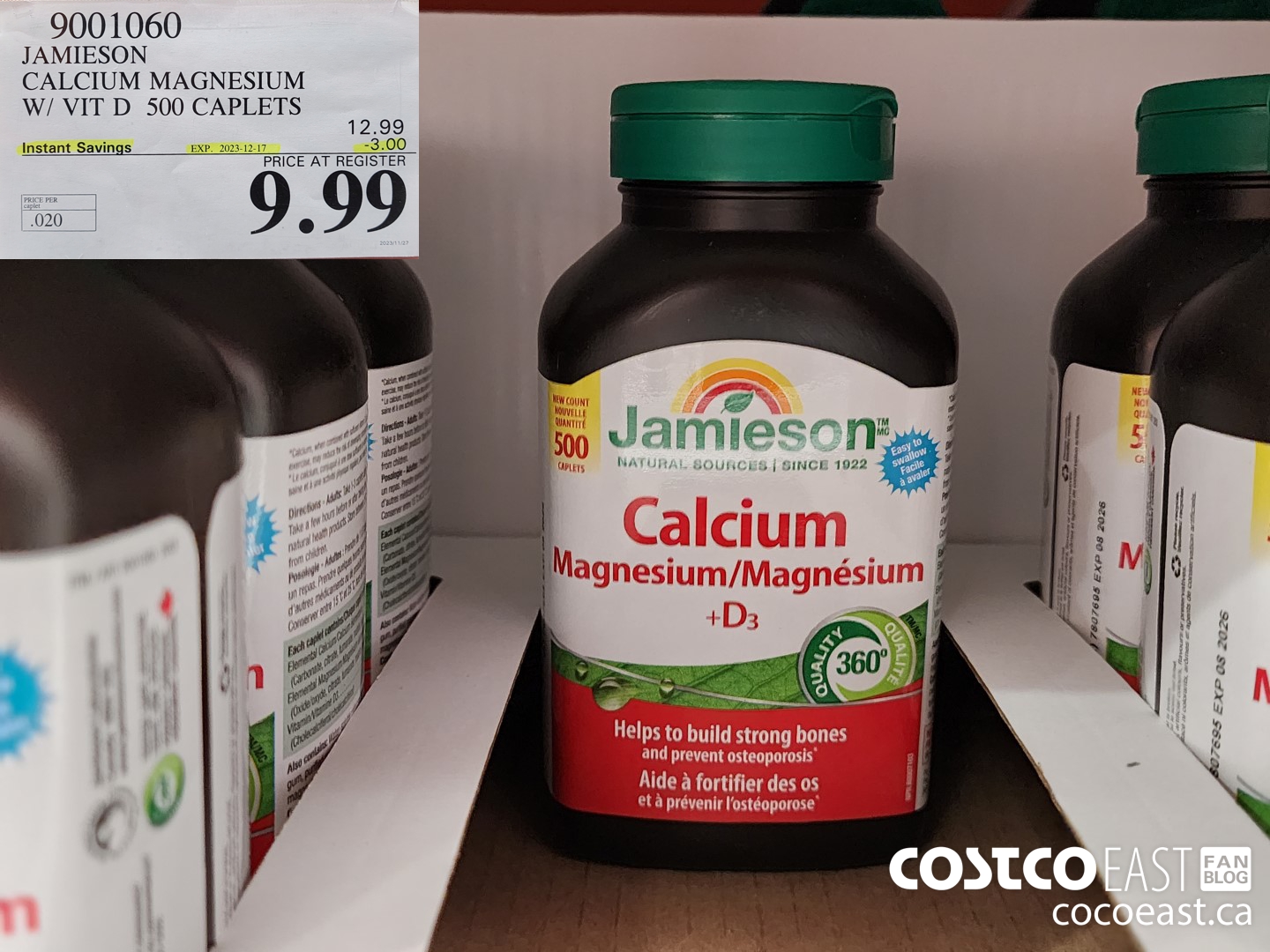 9001060 JAMIESON CALCIUM MAGNESIUM W/ VIT D 500 CAPLETS ($3.00 INSTANT SAVINGS EXPIRES ON 2023-12-17) $9.99