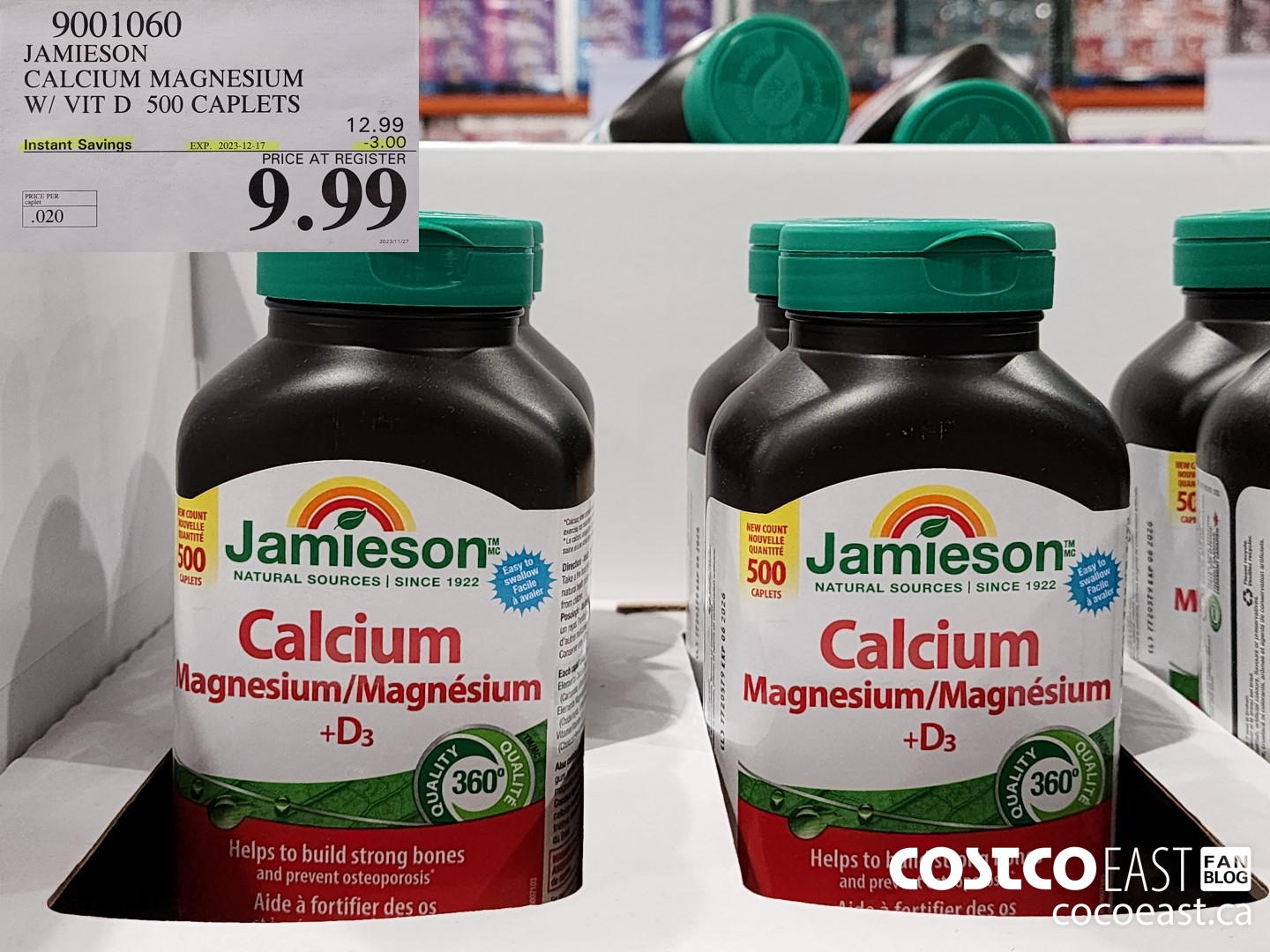 9001060 JAMIESON CALCIUM MAGNESIUM W/ VIT D 500 CAPLETS ($3.00 INSTANT SAVINGS EXPIRES ON 2023-12-17) $9.99
