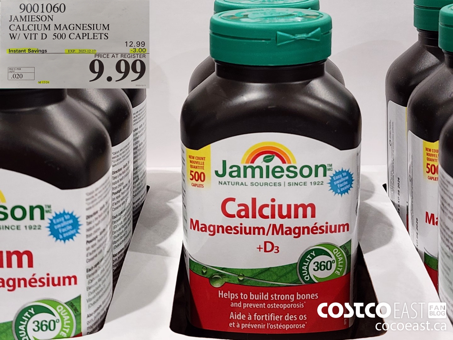 9001060 JAMIESON CALCIUM MAGNESIUM W/ VIT D 500 CAPLETS ($3.00 INSTANT SAVINGS EXPIRES ON 2023-12-17) $9.99