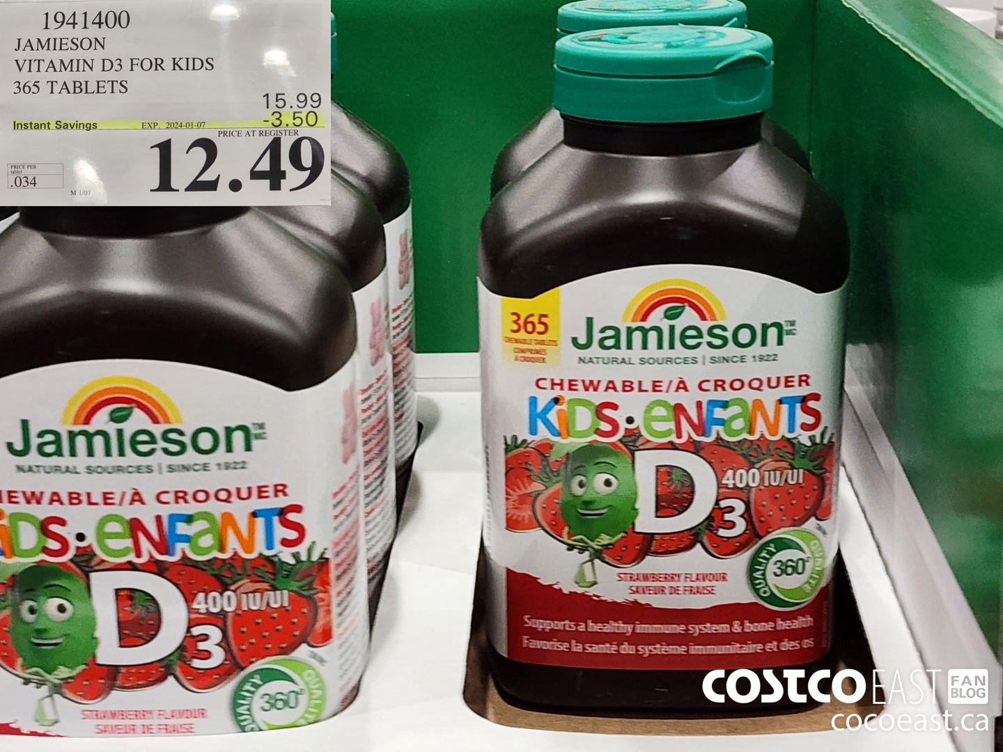 1941400 JAMIESON VITAMIN D3 FOR KIDS 365 TABLETS ($3.50 INSTANT SAVINGS EXPIRES ON 2024-01-07) $12.49