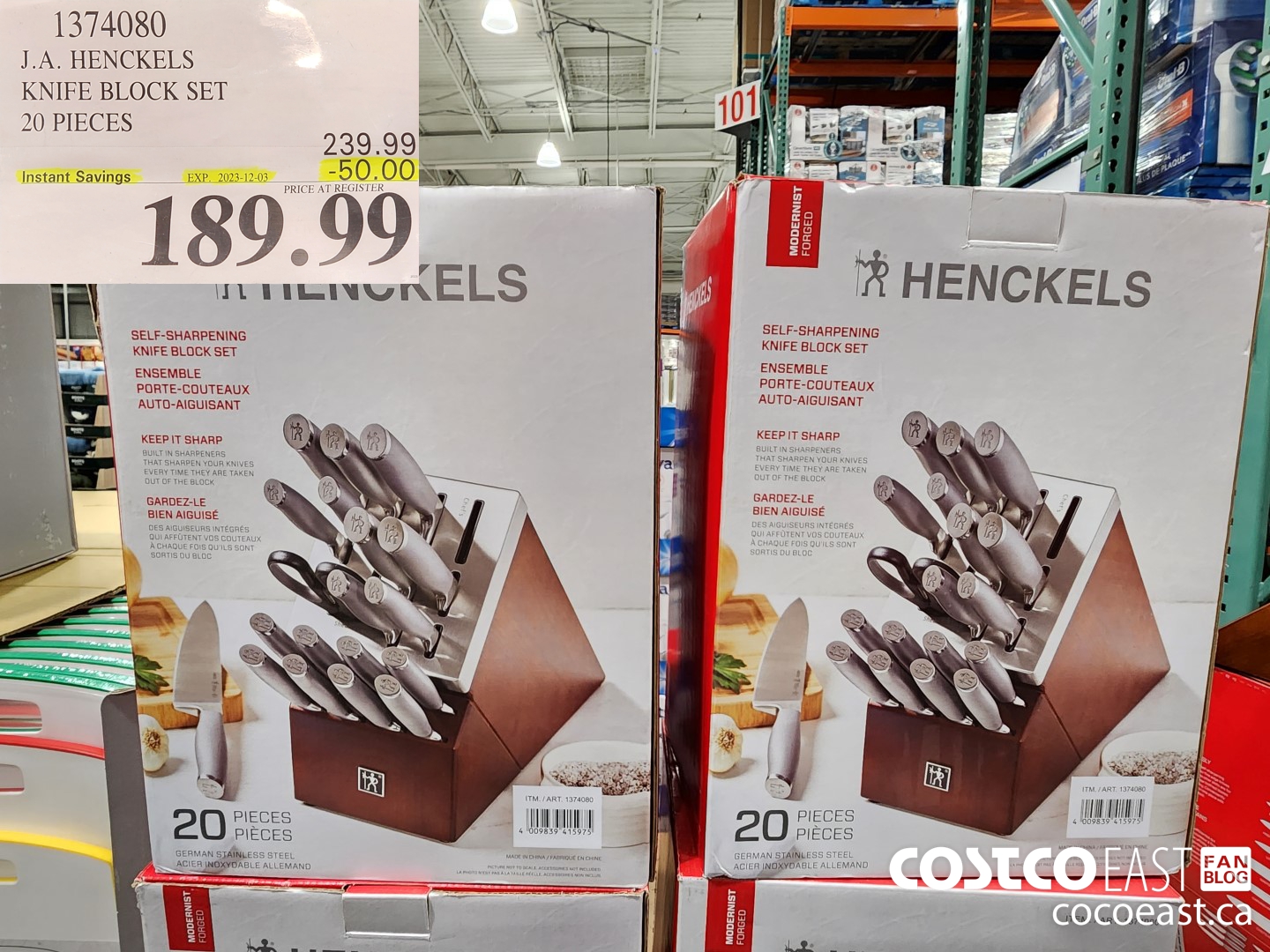 1374080 J.A. HENCKELS KNIFE BLOCK SET 20 PIECES ($50.00 INSTANT SAVINGS EXPIRES ON 2023-12-03) $189.99