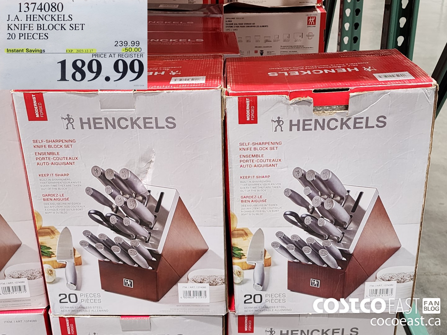 1374080 J.A. HENCKELS KNIFE BLOCK SET 20 PIECES ($50.00 INSTANT SAVINGS EXPIRES ON 2023-12-17) $189.99