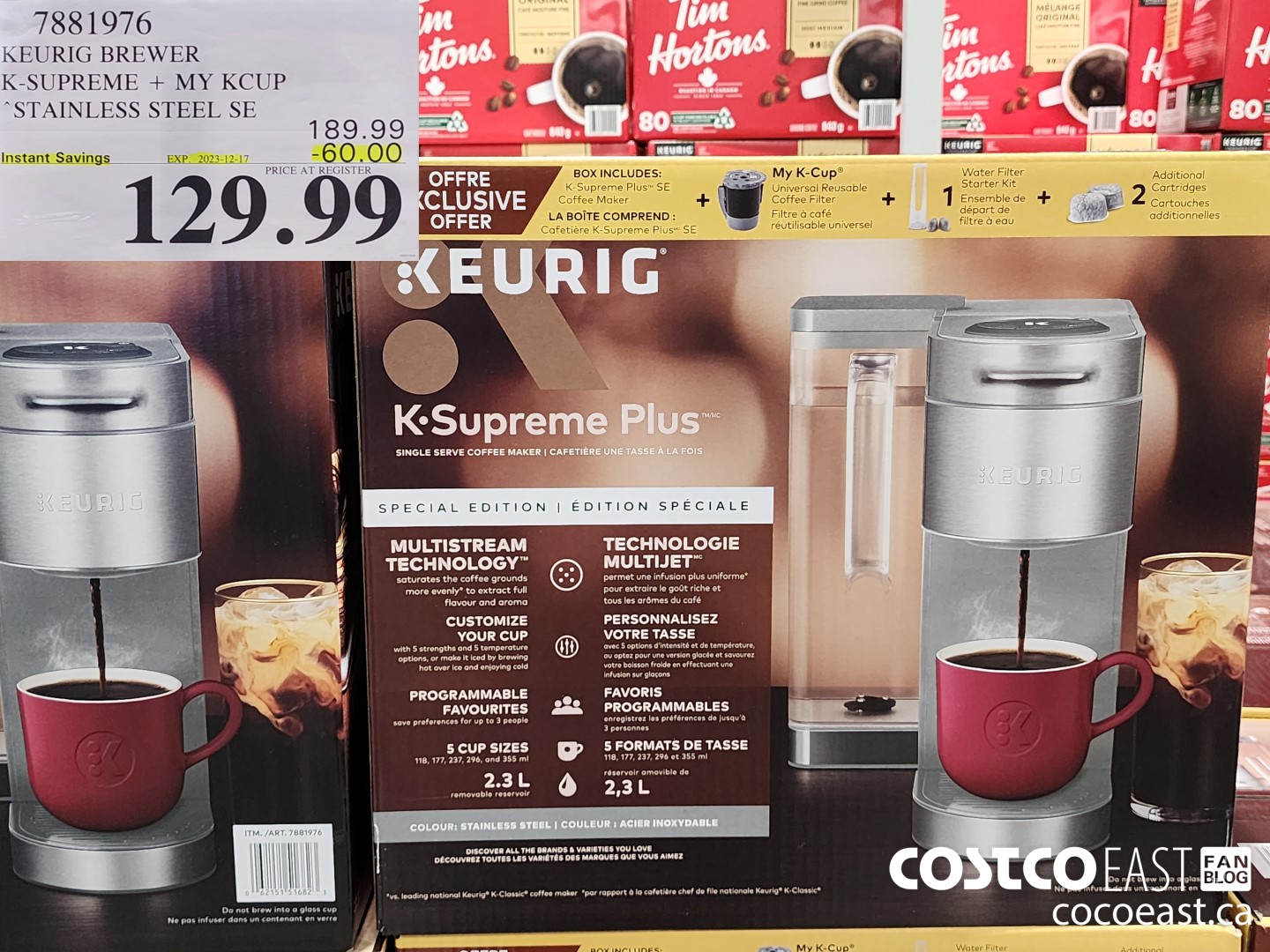 7881976 KEURIG BREWER K-SUPREME + MY KCUP STAINLESS STEEL SE ($60.00 INSTANT SAVINGS EXPIRES ON 2023-12-17) $129.99