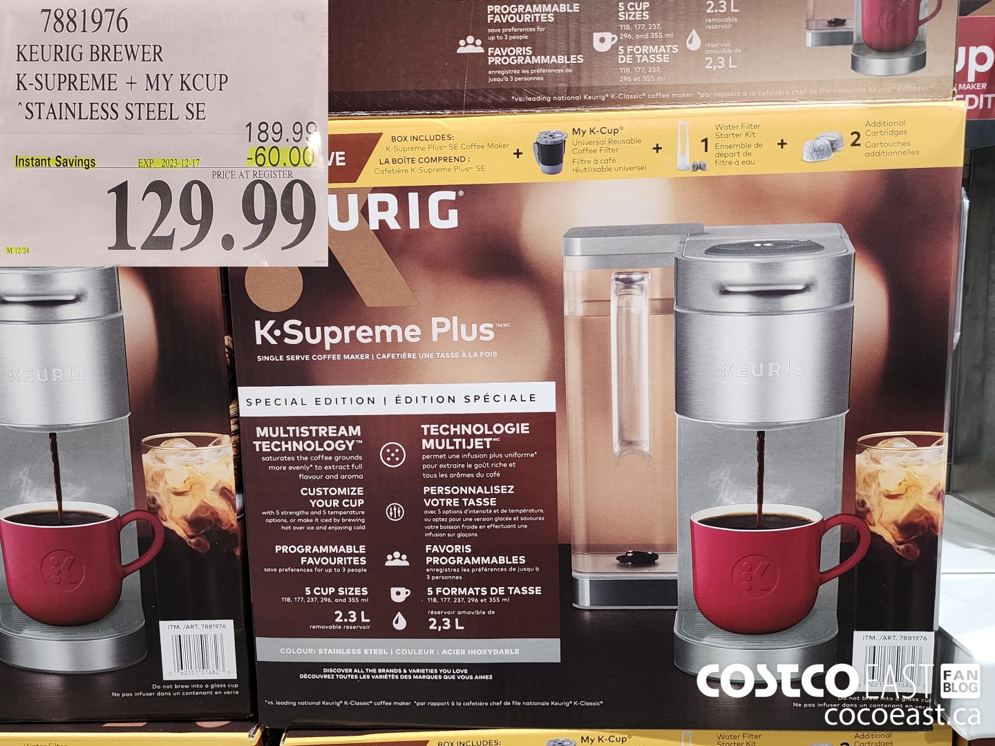7881976 KEURIG BREWER K-SUPREME + MY KCUP STAINLESS STEEL SE ($60.00 INSTANT SAVINGS EXPIRES ON 2023-12-17) $129.99