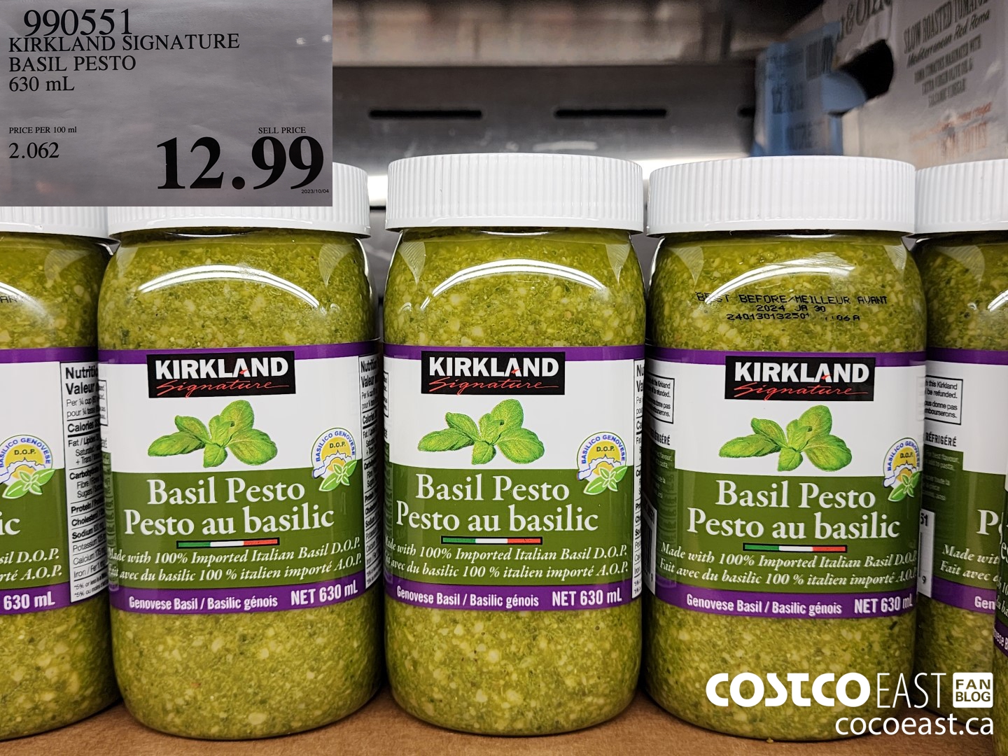 990551 KIRKLAND SIGNATURE BASIL PESTO 630 ML $12.99
