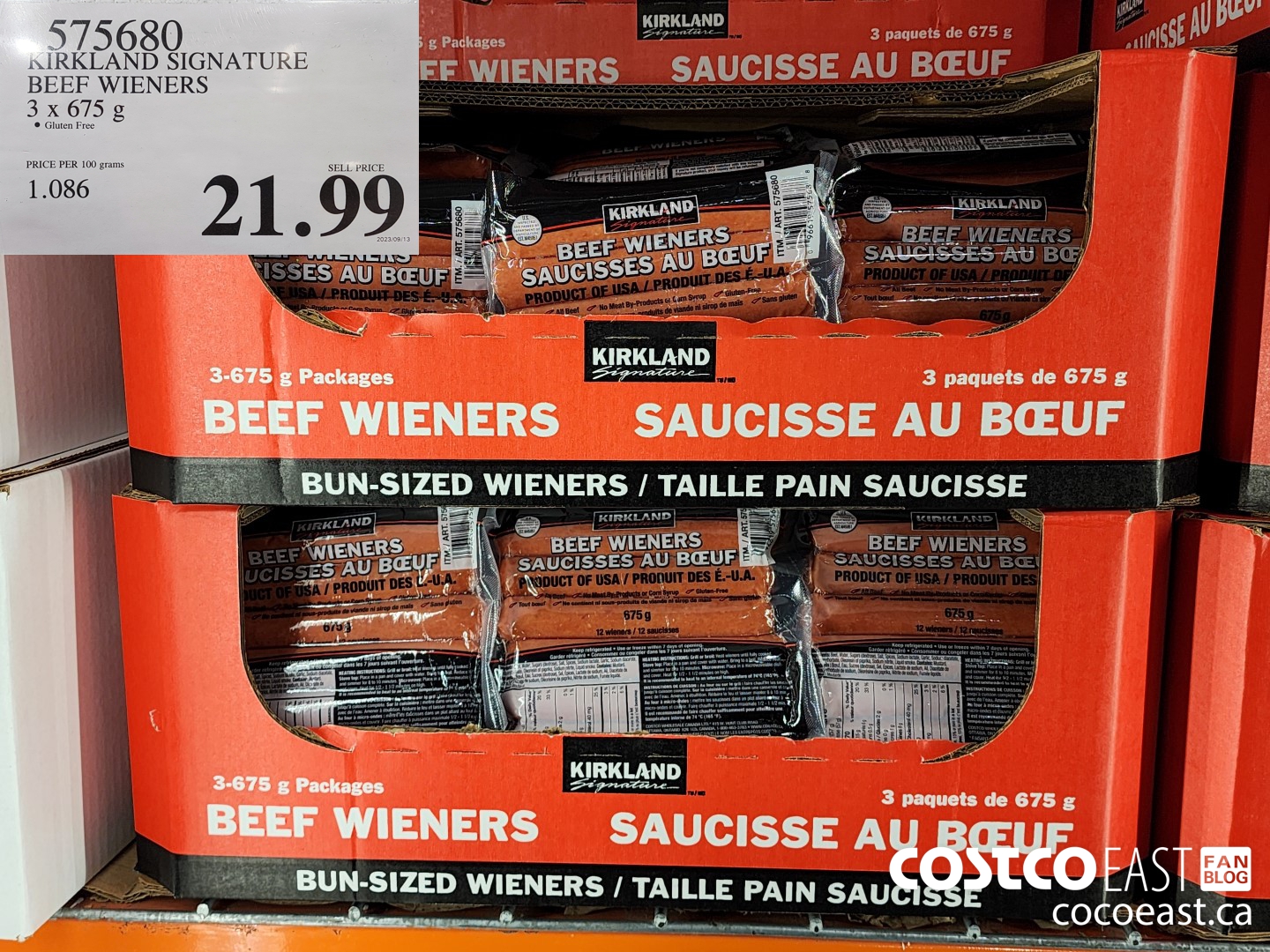 575680 KIRKLAND SIGNATURE BEEF WIENERS 3x 675 g $21.99