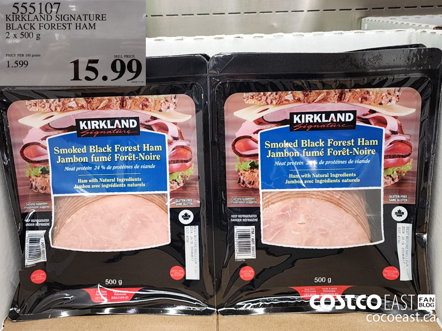 555107 KIRKLAND SIGNATURE BLACK FOREST HAM 2 X 500 G $15.99