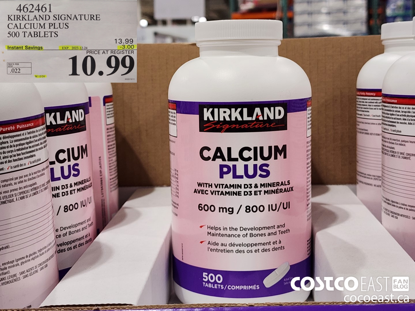 462461 KIRKLAND SIGNATURE CALCIUM PLUS 500 TABLETS ($3.00 INSTANT SAVINGS EXPIRES ON 2023-12-24) $10.99