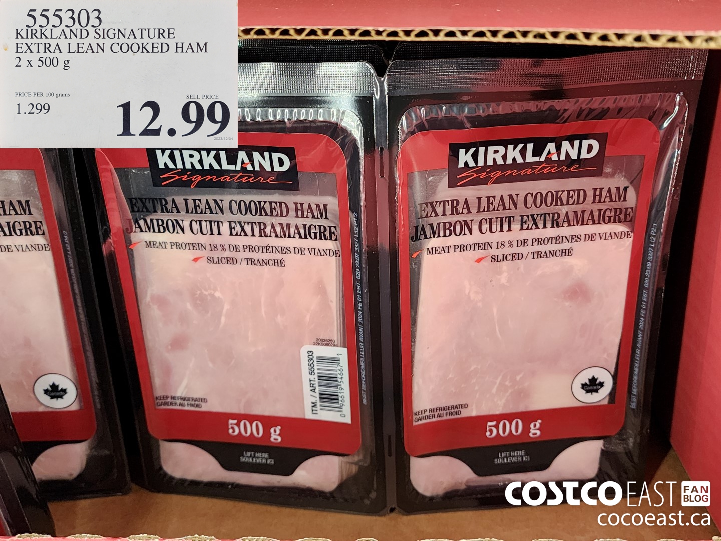 555303 KIRKLAND SIGNATURE EXTRA LEAN COOKED HAM 2 X 500G $12.99