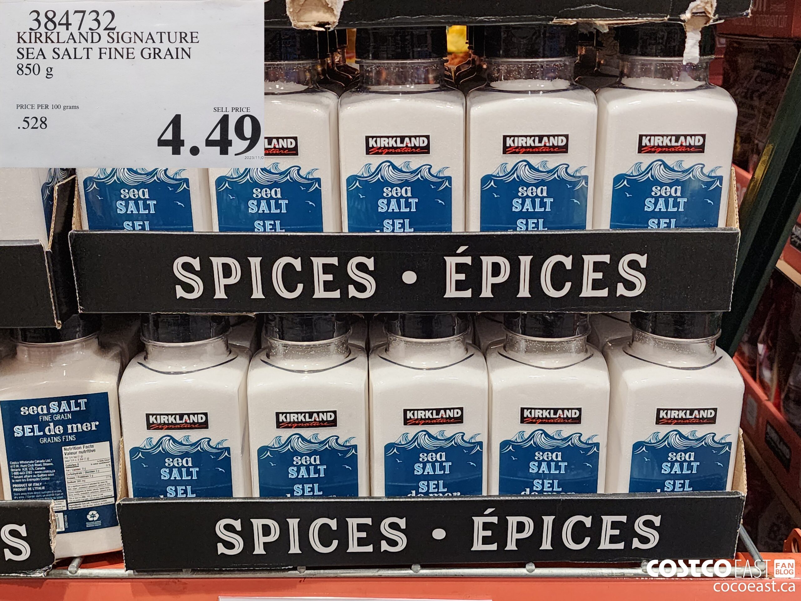 384732 KIRKLAND SIGNATURE FINE GRAIN SEA SALT 850 G $4.49