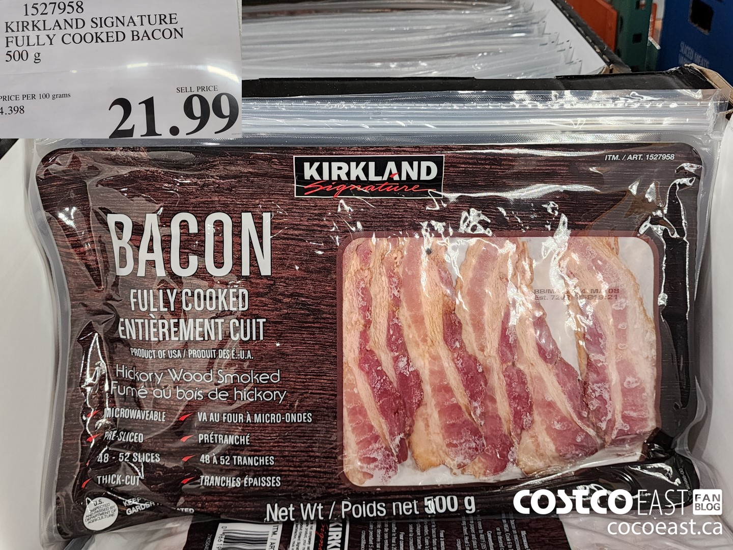 1527958 KIRKLAND SIGNATURE FULLY COOKED BACON 500 G $21.99