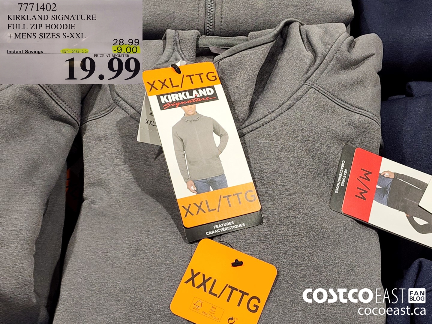 7771402 KIRKLAND SIGNATURE FULL ZIP HOODIE +MENS SIZES S-XXL ($9.00 INSTANT SAVINGS EXPIRES ON 2023-12-24) $19.99