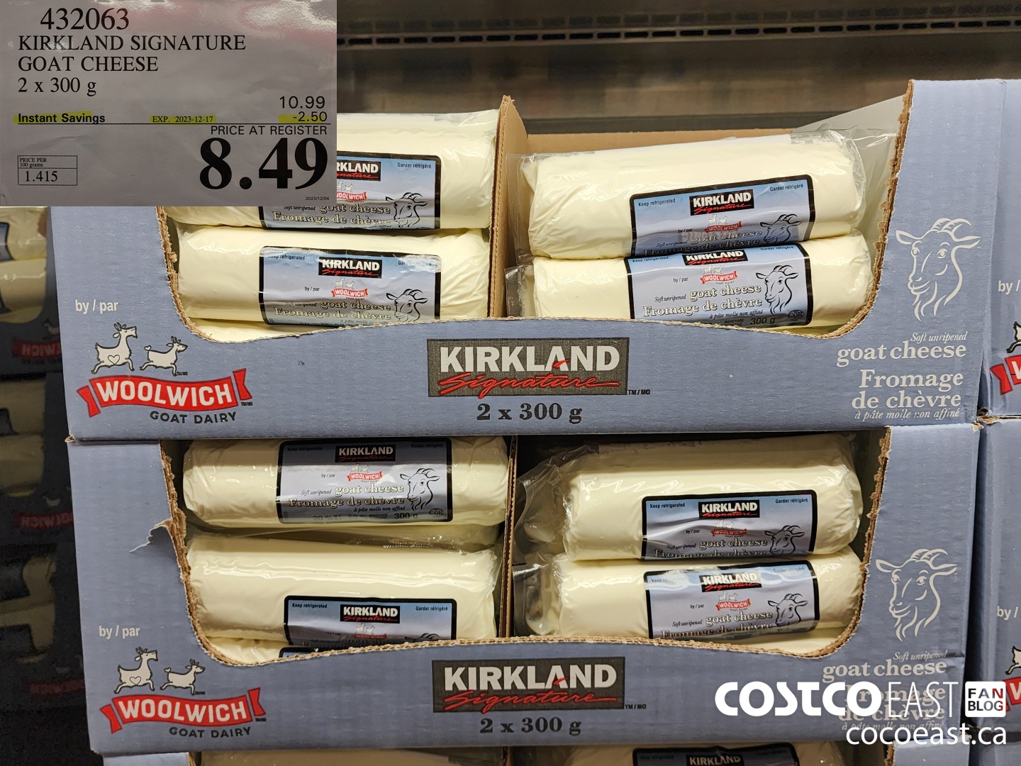 432063 KIRKLAND SIGNATURE GOAT CHEESE 2 X 300 G ($2.50 INSTANT SAVINGS EXPIRES ON 2023-12-17) $8.49
