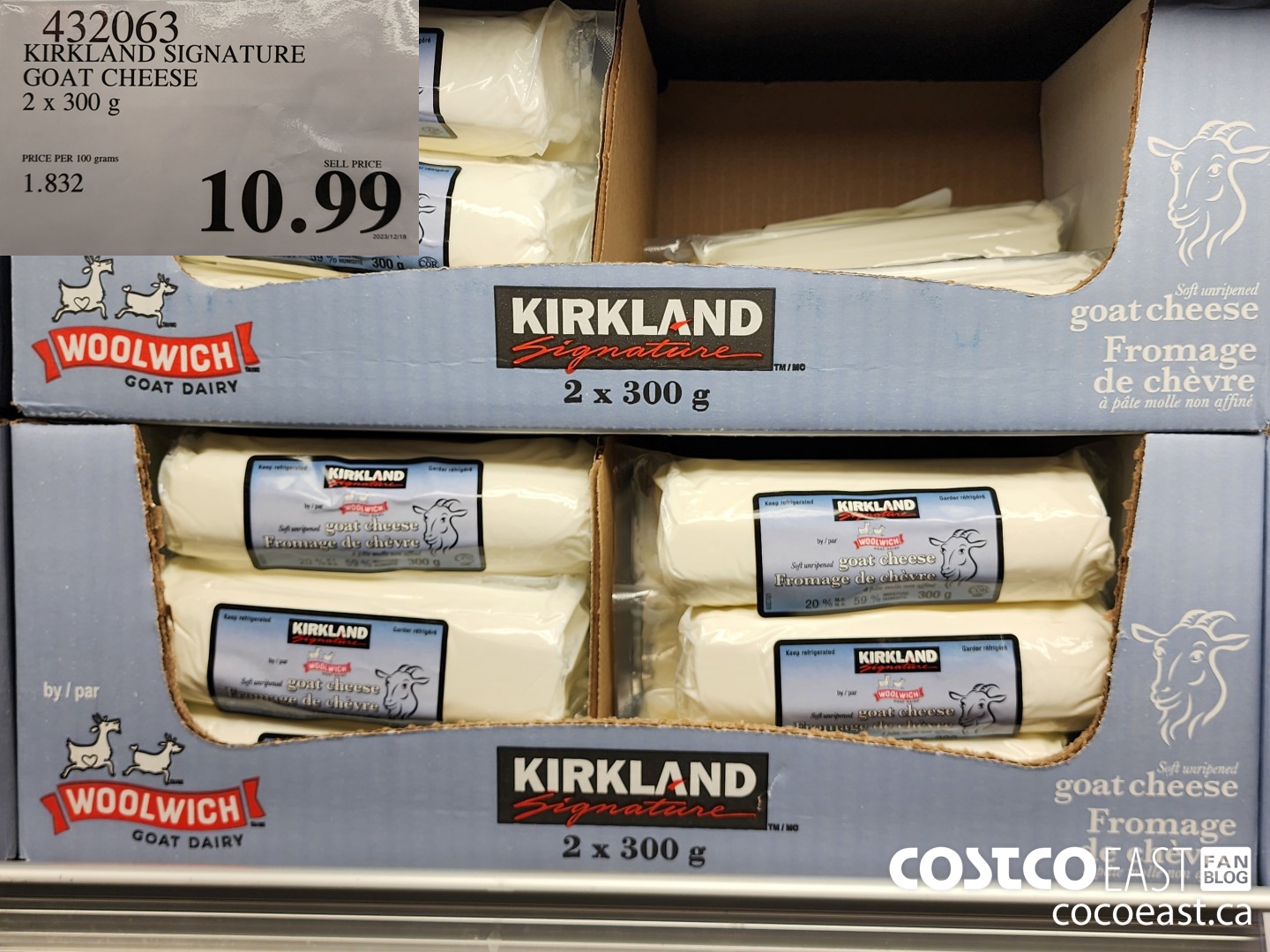 432063 KIRKLAND SIGNATURE GOAT CHEESE 2 X 300 G $10.99