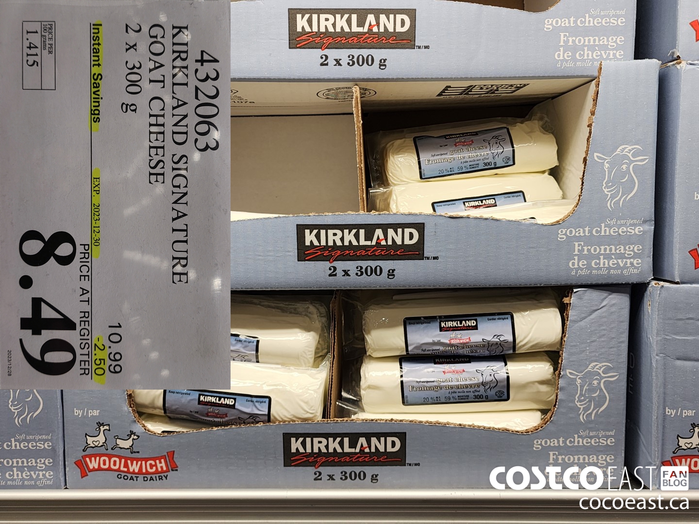 432063 KIRKLAND SIGNATURE GOAT CHEESE 2 X 300 G ($2.50 INSTANT SAVINGS EXPIRES ON 2023-12-30) $8.49