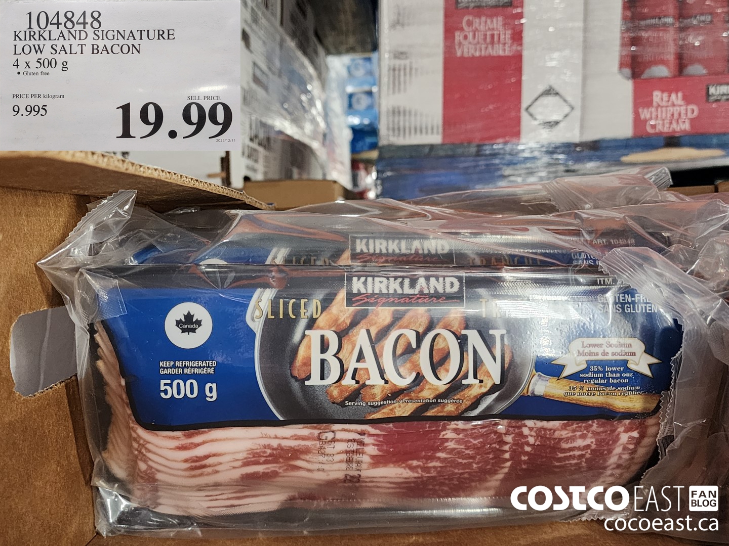104848 KIRKLAND SIGNATURE LOW SALT BACON 4 x 500 g $19.99