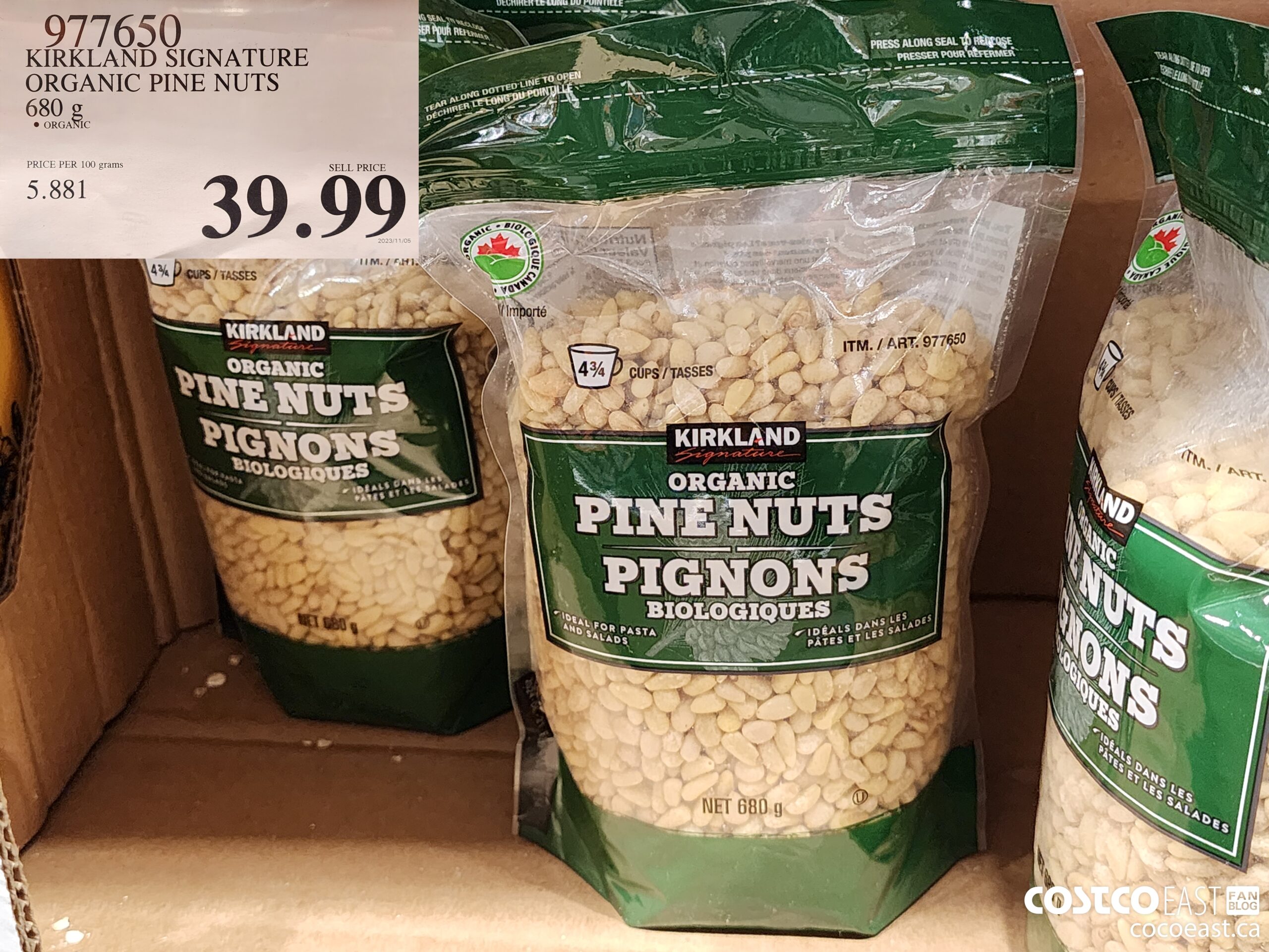 977650 KIRKLAND SIGNATURE ORGANIC PINE NUTS 680 G $39.99