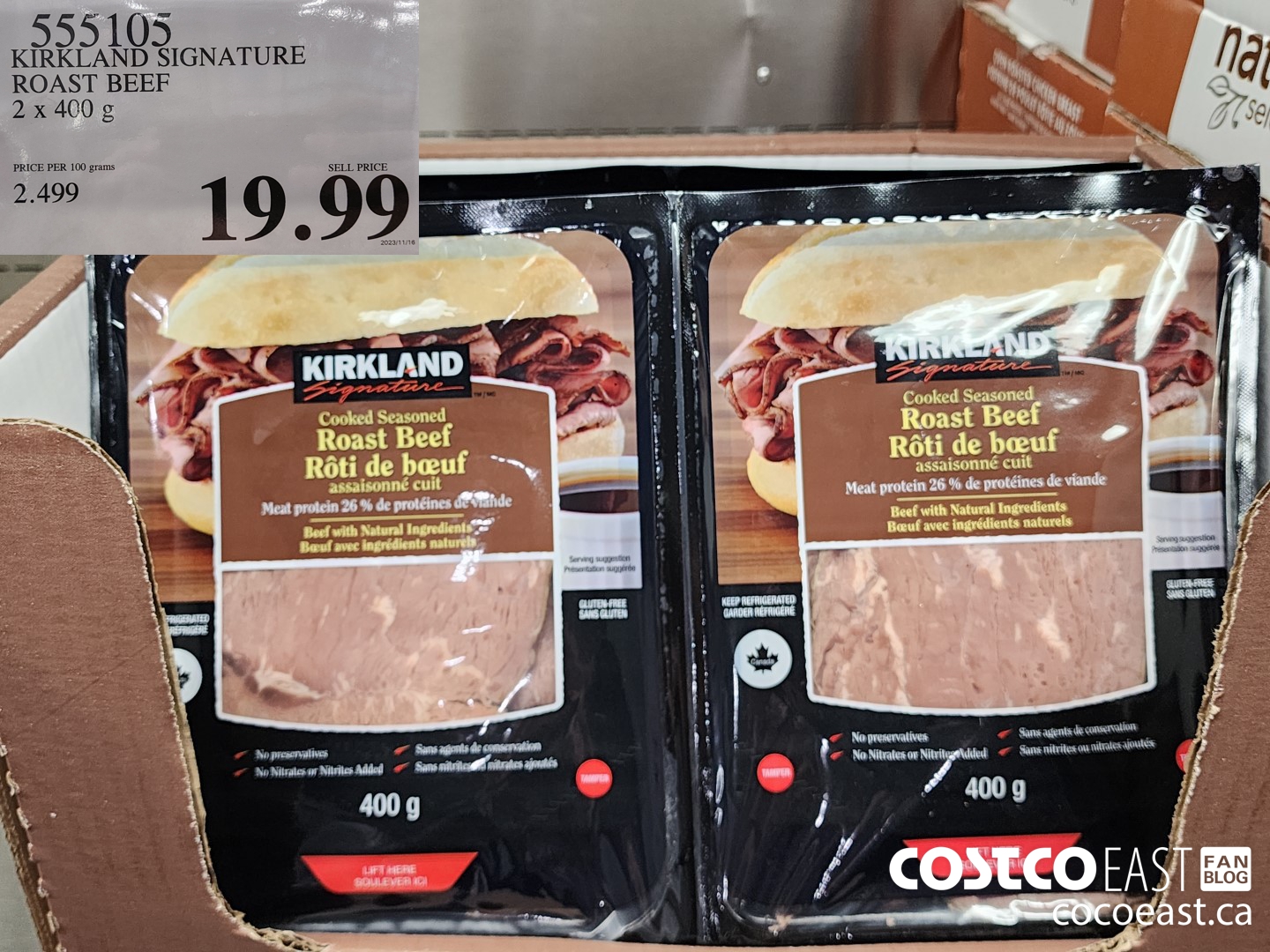 555105 KIRKLAND SIGNATURE ROAST BEEF 2 X 400 G $19.99