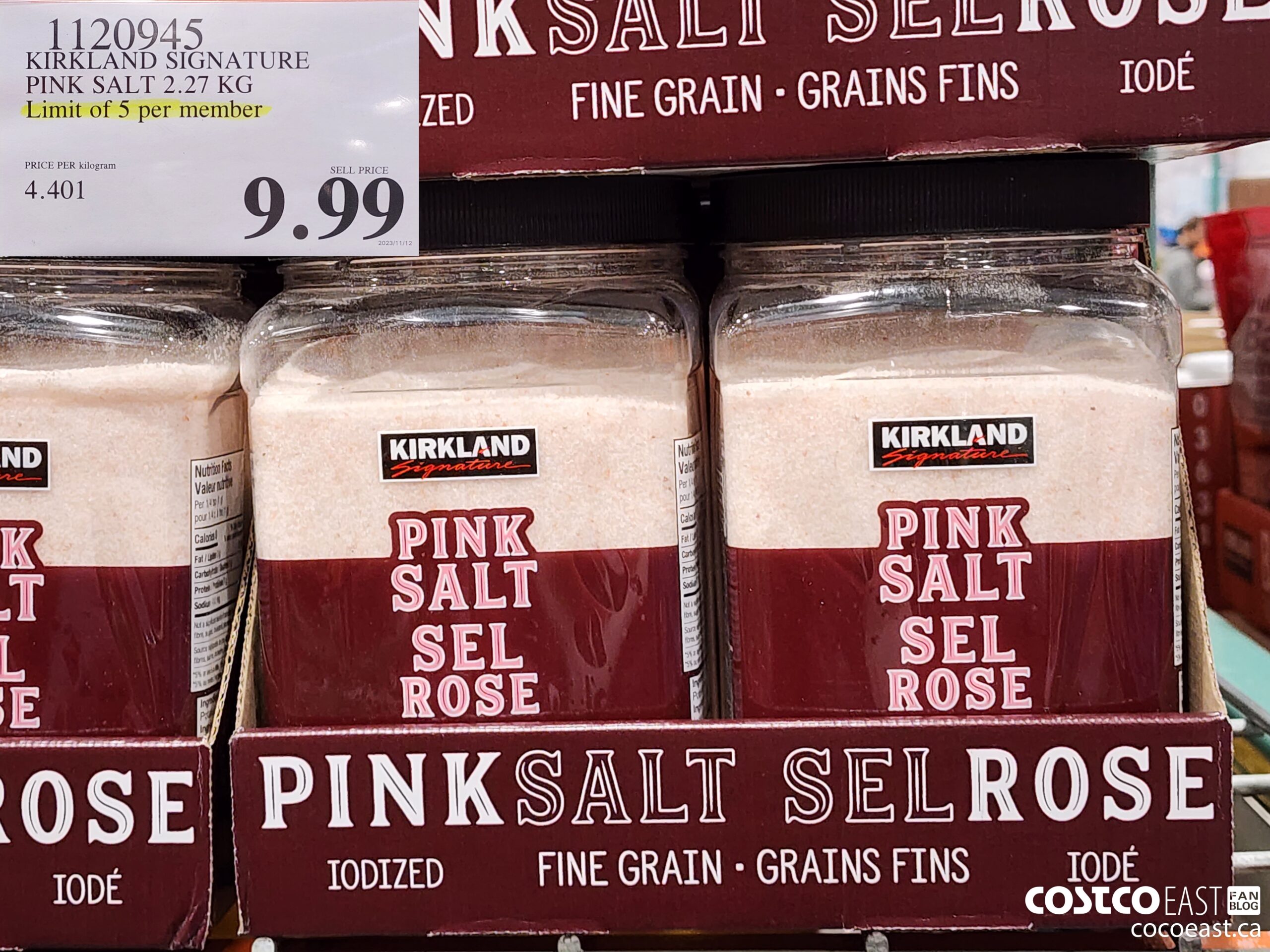 1120945 KIRKLAND SIGNATURE SALT GROUND 2.27 KG limit 5 per member $9.99