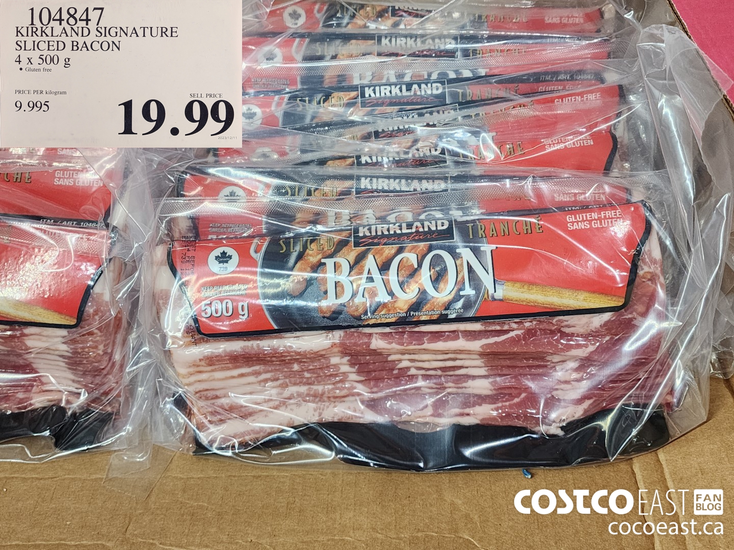 104847 KIRKLAND SIGNATURE SLICED BACON 4 X 500 G $19.99
