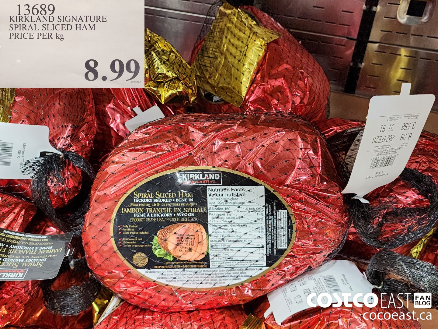 13689 KIRKLAND SIGNATURE SPIRAL SLICED HAM PRICE PER KG $8.99