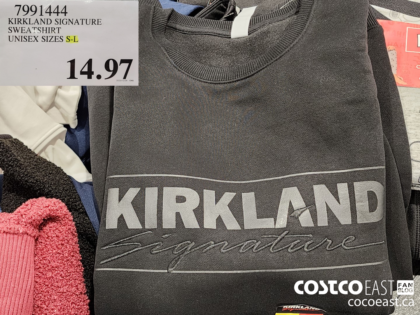 7991444 KIRKLAND SIGNATURE SWEATSHIRT UNISEX SIZES S-L $14.97