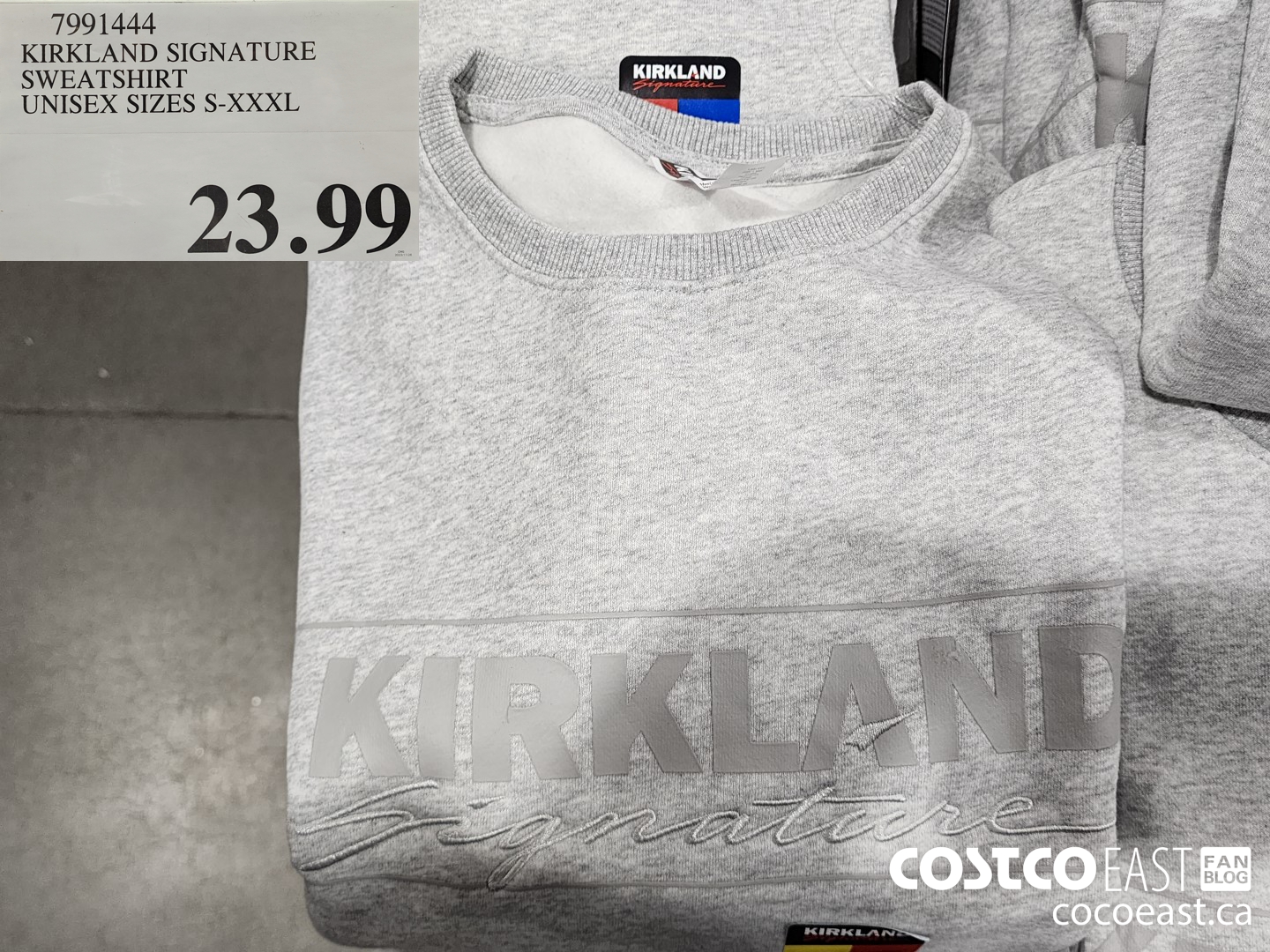 7991444 KIRKLAND SIGNATURE SWEATSHIRT UNISEX SIZES S-XXXL $23.99