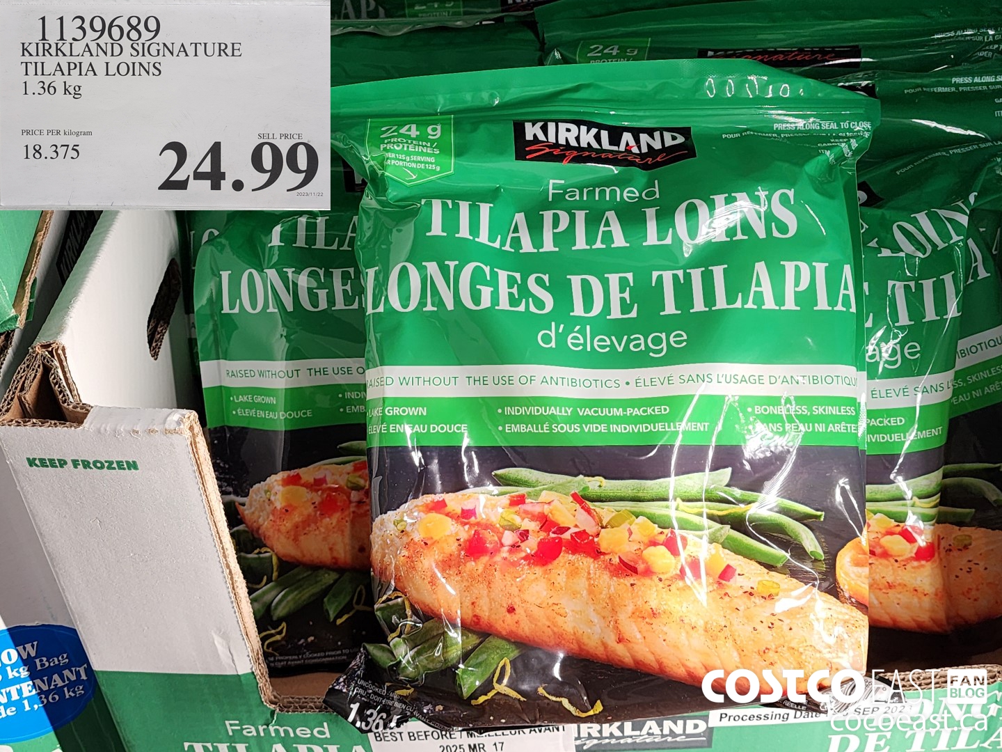 1139689 KIRKLAND SIGNATURE TILAPIA LOINS 1.36 KG $24.99