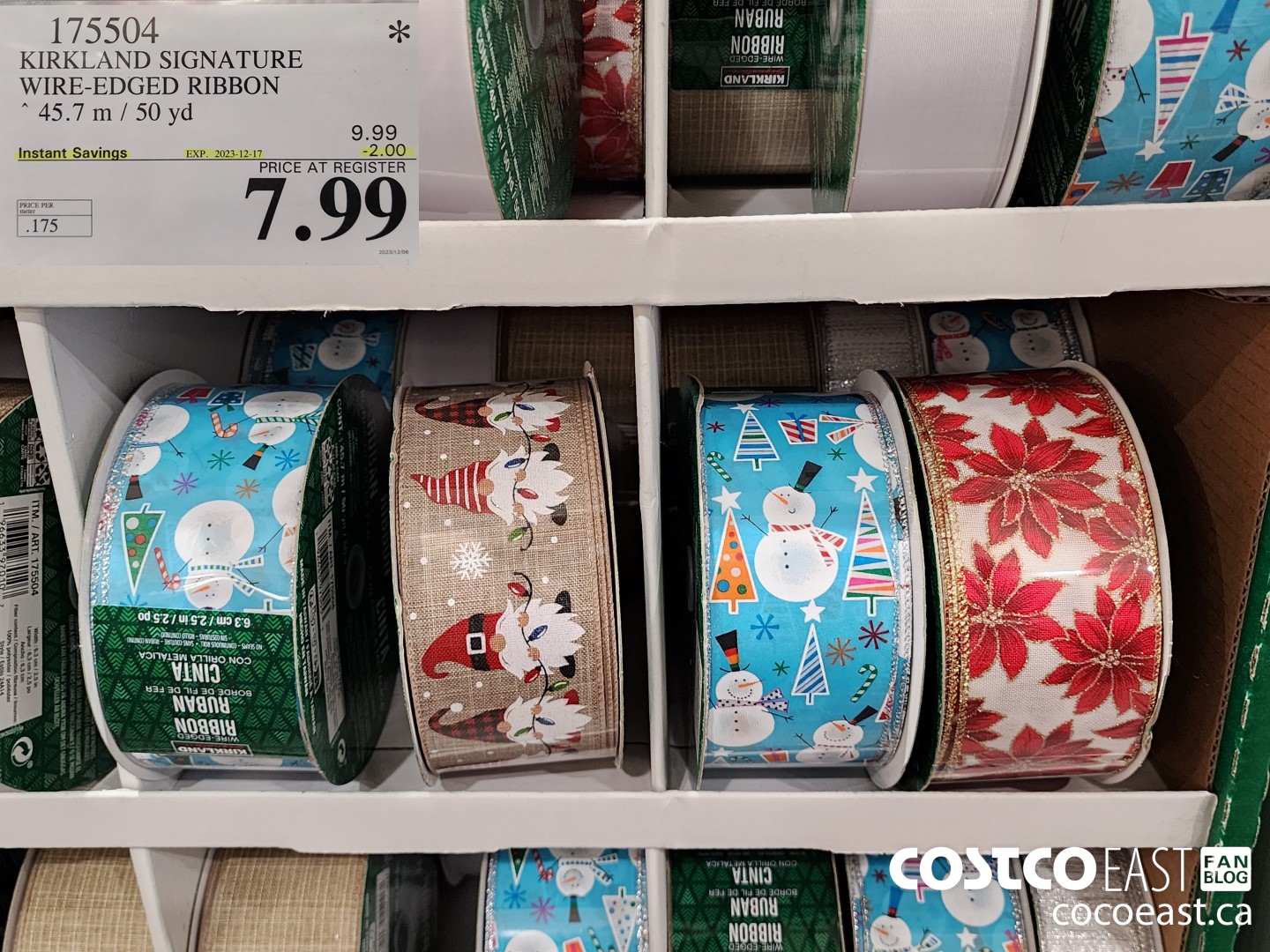 175504 KIRKLAND SIGNATURE WIRE-EDGED RIBBON 45.7 M / 50 YD ($2.00 INSTANT SAVINGS EXPIRES ON 2023-12-17) $7.99