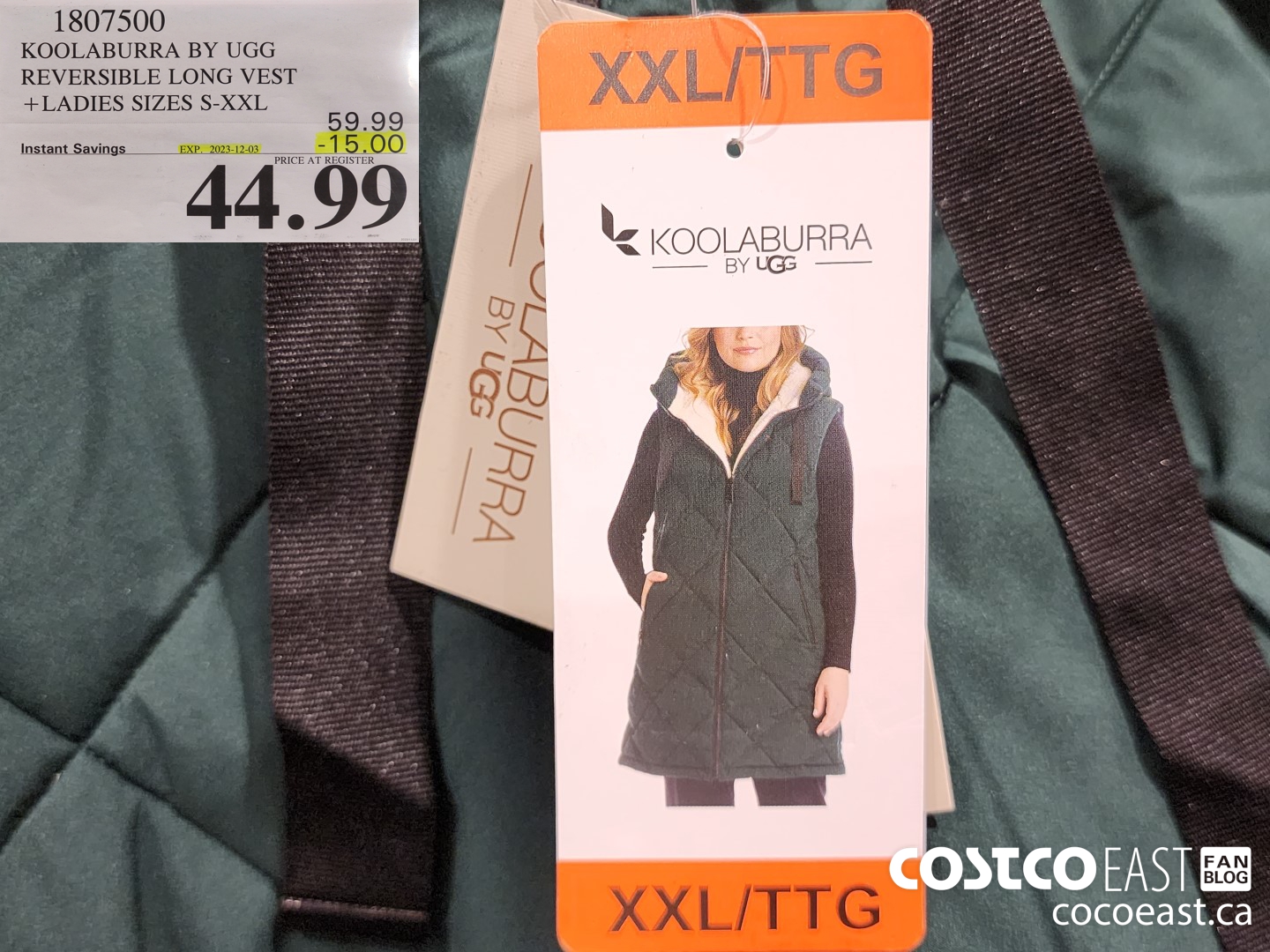 1807500 KOOLABURRA BY UGG REVERSIBLE LONG VEST +LADIES SIZES S-AAL ($15.00 INSTANT SAVINGS EXPIRES ON 2023-12-03) $44.99