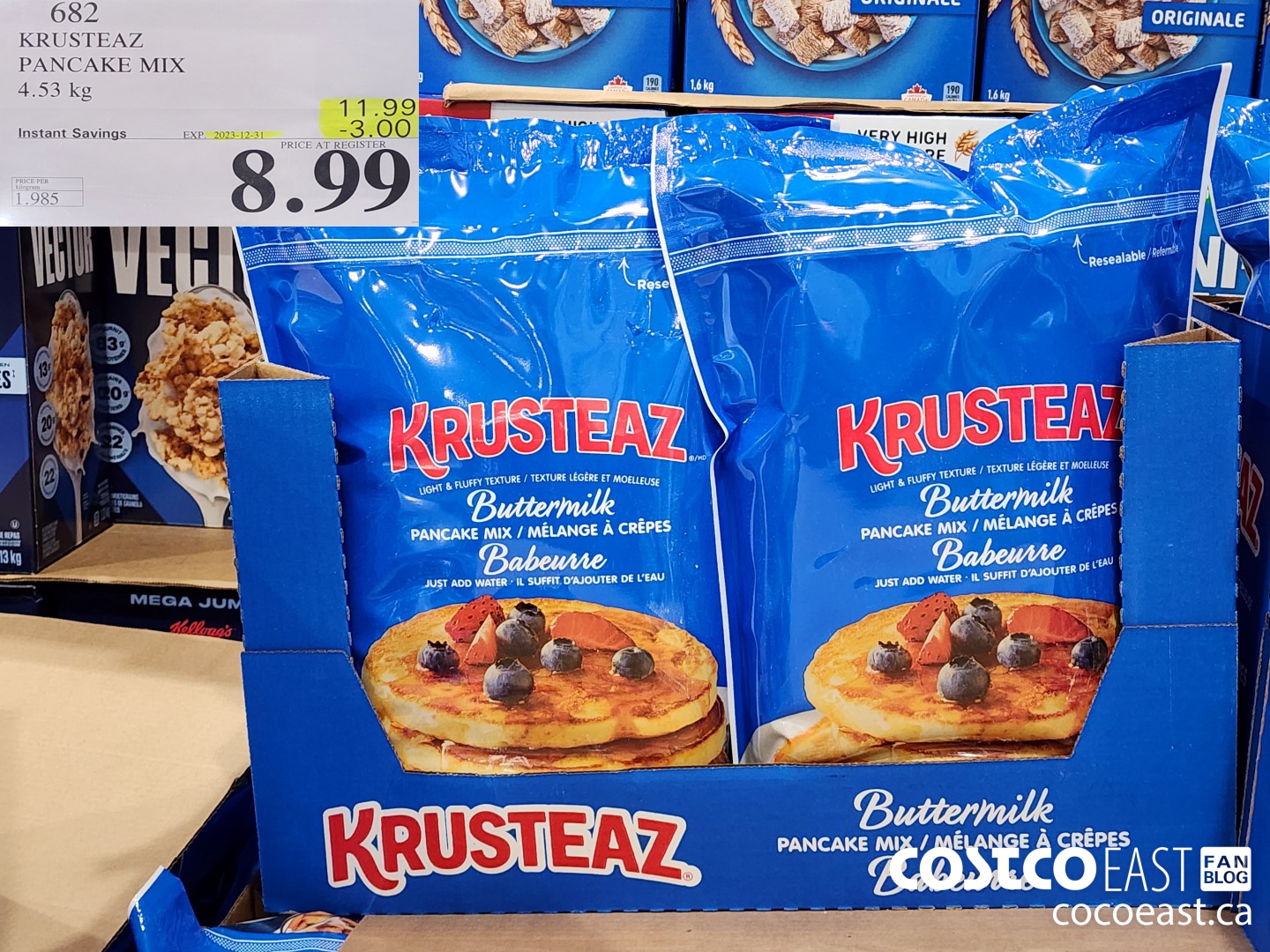 682 KRUSTEAZ PANCAKE MIX 4.53KG ($3.00 INSTANT SAVINGS EXPIRES ON 2023-12-31) $8.99